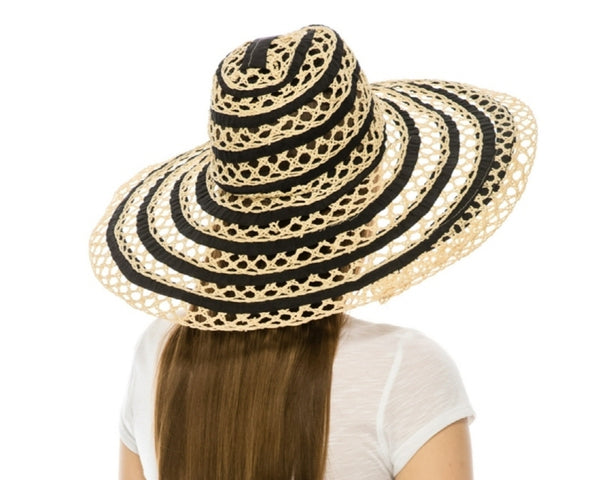 A283-LOOSE WEAVE STRAW & RIBBON HAT