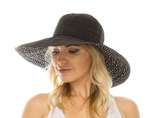 A287-RIBBON CRUSHER HAT WITH POLKA DOT UNDERBRIM