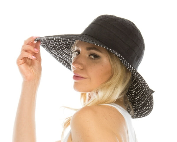 A287-RIBBON CRUSHER HAT WITH POLKA DOT UNDERBRIM