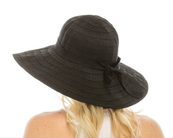 A287-RIBBON CRUSHER HAT WITH POLKA DOT UNDERBRIM