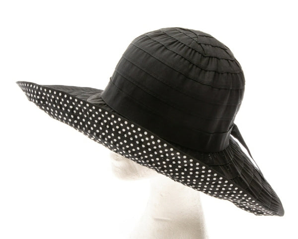 A287-RIBBON CRUSHER HAT WITH POLKA DOT UNDERBRIM