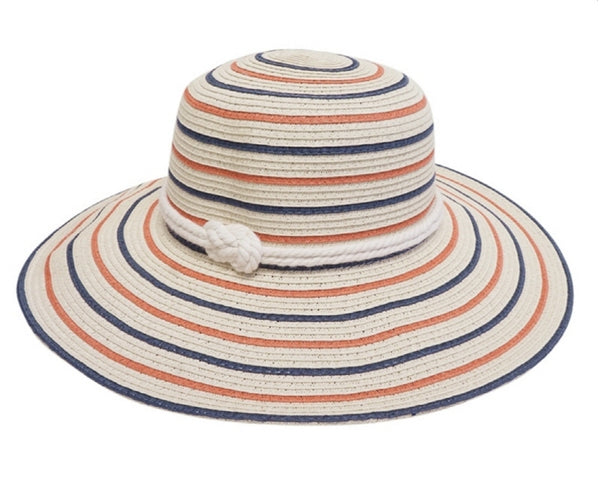 A301-STRIPED SUN HAT W/ NAUTICAL ROPE BAND