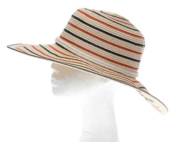 A301-STRIPED SUN HAT W/ NAUTICAL ROPE BAND