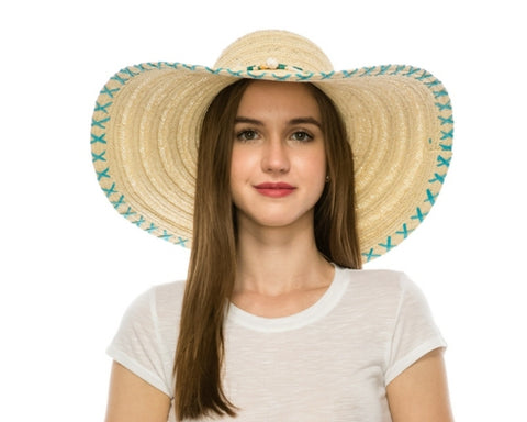 A331-BLUE SHELLS + STITCH EDGE FLOPPY HAT