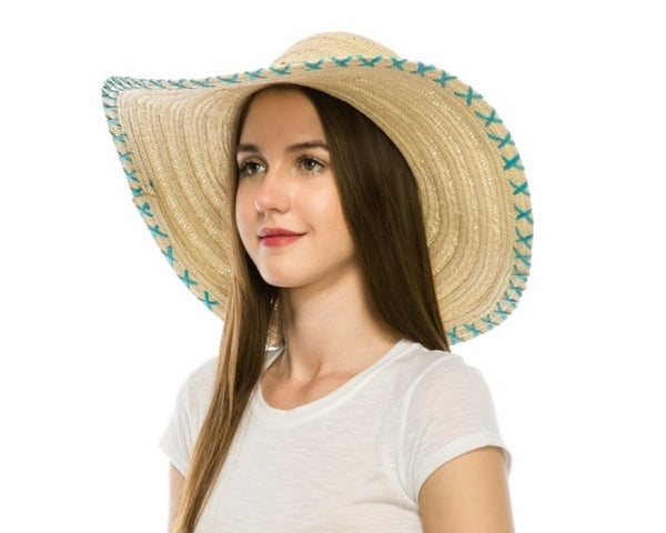 A331-BLUE SHELLS + STITCH EDGE FLOPPY HAT