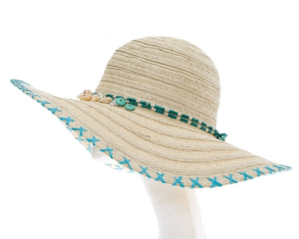 A331-BLUE SHELLS + STITCH EDGE FLOPPY HAT