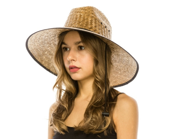 A334-PALM LEAF STRAW LIFEGUARD HAT