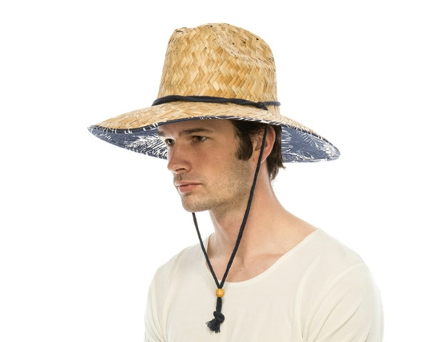 A340-PALM PRINT STRAW UPF LIFEGUARD HAT