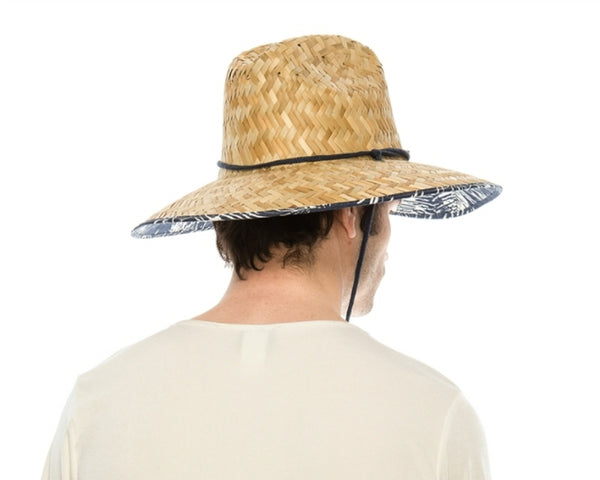 A340-PALM PRINT STRAW UPF LIFEGUARD HAT