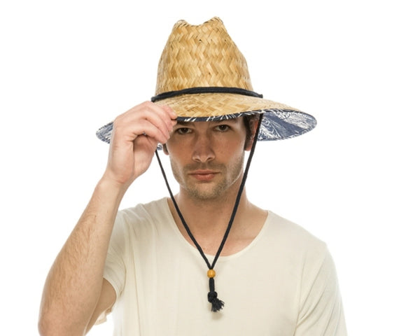 A340-PALM PRINT STRAW UPF LIFEGUARD HAT