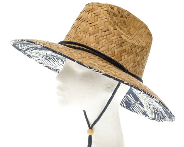 A341-PALM PRINT STRAW UPF LIFEGUARD HAT