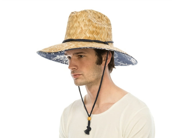 A341-PALM PRINT STRAW UPF LIFEGUARD HAT