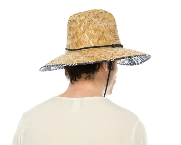 A341-PALM PRINT STRAW UPF LIFEGUARD HAT