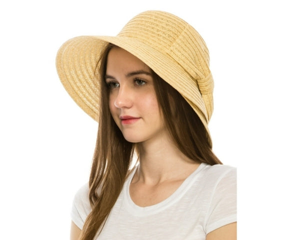 A342-LAMPSHADE SUN HAT W/ SLANTED BOW