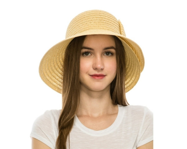 A342-LAMPSHADE SUN HAT W/ SLANTED BOW