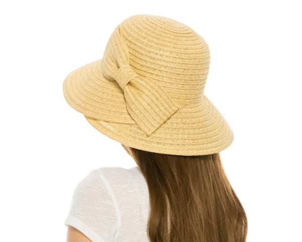 A342-LAMPSHADE SUN HAT W/ SLANTED BOW