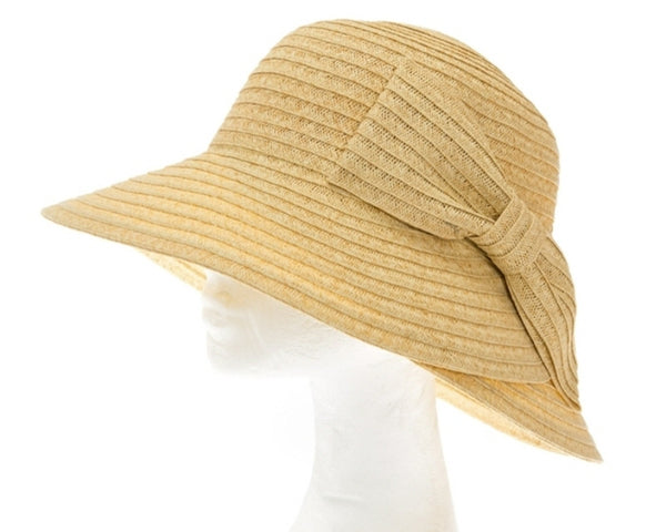 A342-LAMPSHADE SUN HAT W/ SLANTED BOW