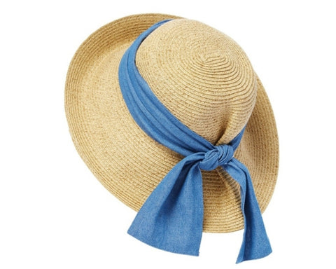 A348-LAMPSHADE HAT W/ SIDE FOLD + DENIM SASH