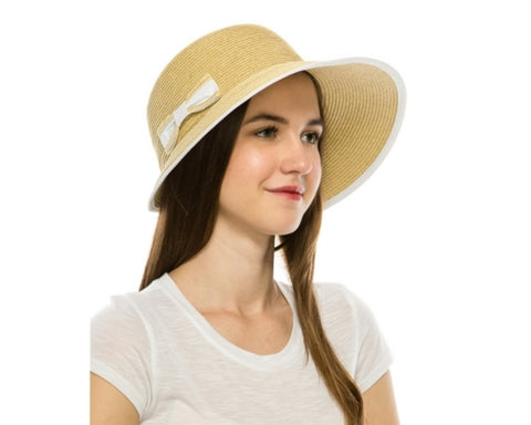 A352-STRAW CLOCHE W/ COLOR TRIM