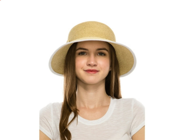 A352-STRAW CLOCHE W/ COLOR TRIM