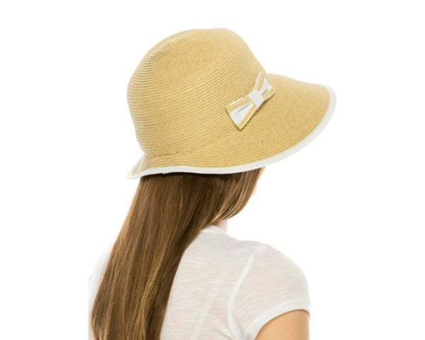 A352-STRAW CLOCHE W/ COLOR TRIM