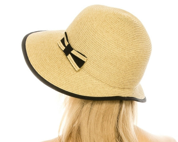 A352-STRAW CLOCHE W/ COLOR TRIM