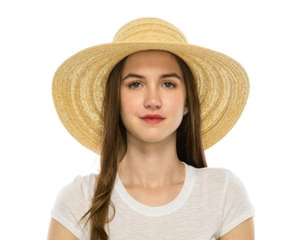 A359-FLOPPY STRAW SUN HAT - MIXED BRAID