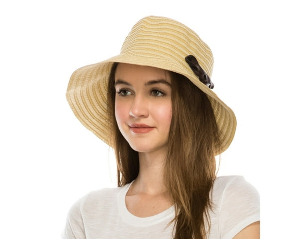 A361-PACKABLE RIBBON SUN HAT WITH SNAP