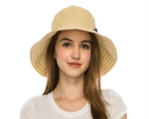 A361-PACKABLE RIBBON SUN HAT WITH SNAP