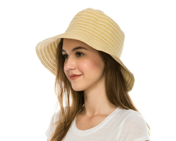 A361-PACKABLE RIBBON SUN HAT WITH SNAP