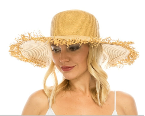 A366-STRAW SUN HAT W/ FRINGE