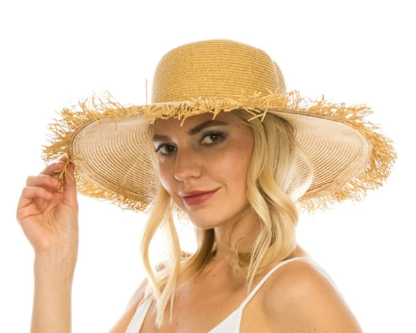 A366-STRAW SUN HAT W/ FRINGE