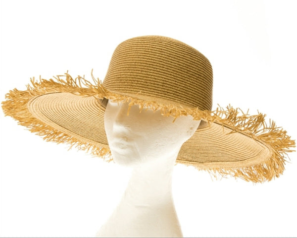 A366-STRAW SUN HAT W/ FRINGE