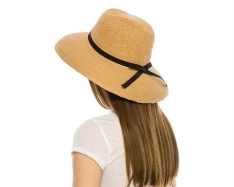 A369-TOYO STRAW BUCKET HAT W/ NARROW RIBBON TIE