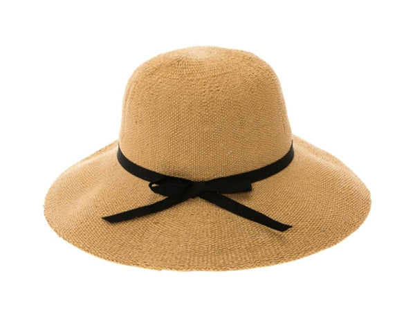 A369-TOYO STRAW BUCKET HAT W/ NARROW RIBBON TIE