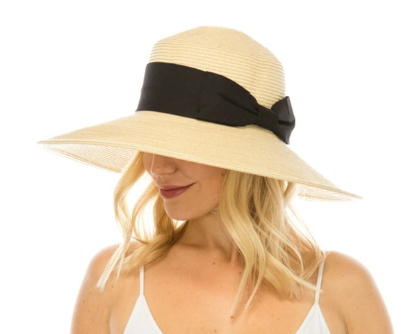 A371-DOWNBRIM STRAW HAT W/ WIDE BOW