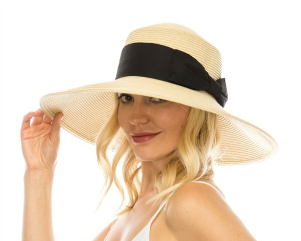 A371-DOWNBRIM STRAW HAT W/ WIDE BOW