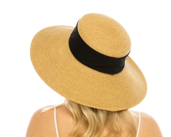 A376-COLLAPSIBLE STRAW HAT W/ FABRIC BAND