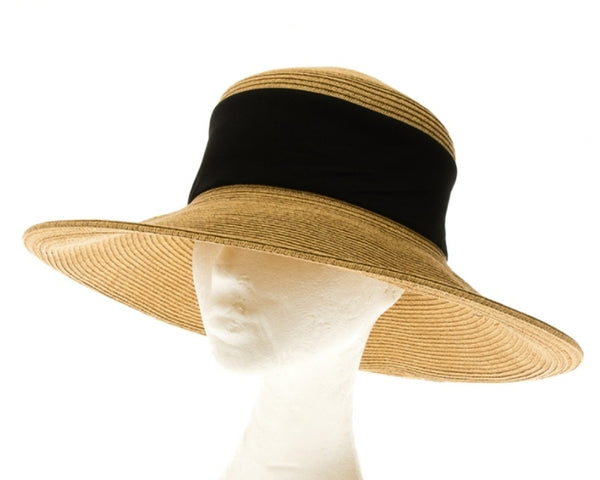 A376-COLLAPSIBLE STRAW HAT W/ FABRIC BAND