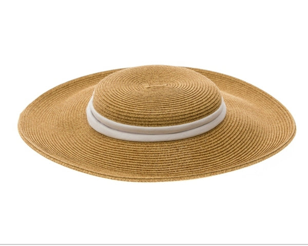 A376-COLLAPSIBLE STRAW HAT W/ FABRIC BAND