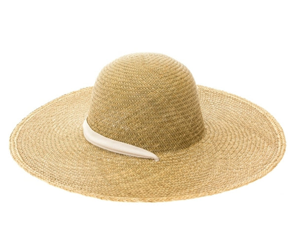 A383-STIFF BRIM STRAW HAT W/ CHIN RIBBON