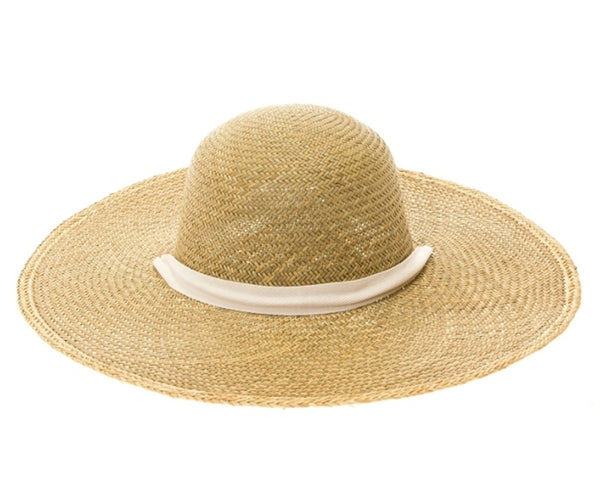 A383-STIFF BRIM STRAW HAT W/ CHIN RIBBON