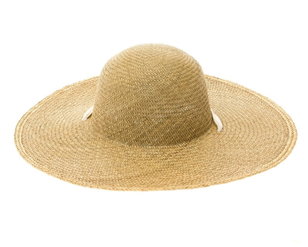 A383-STIFF BRIM STRAW HAT W/ CHIN RIBBON