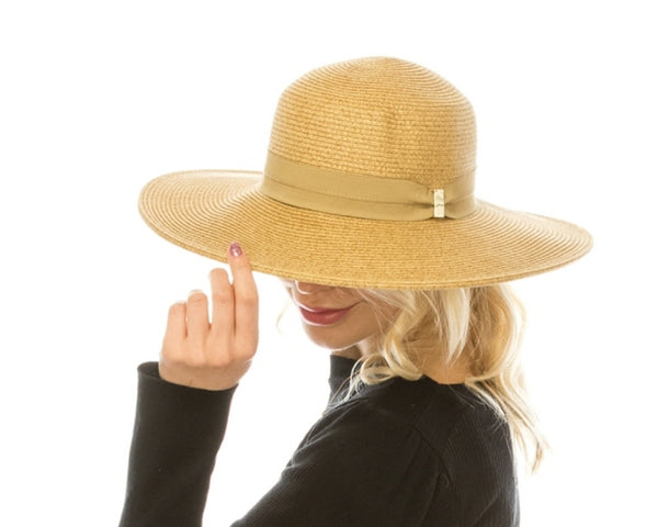 A386-SUN HAT W/ GOLD BAR ACCENT