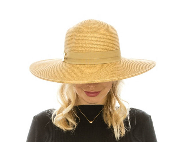 A386-SUN HAT W/ GOLD BAR ACCENT