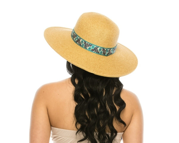 A387-SUN HAT W/ FLORAL JACQUARD BAND