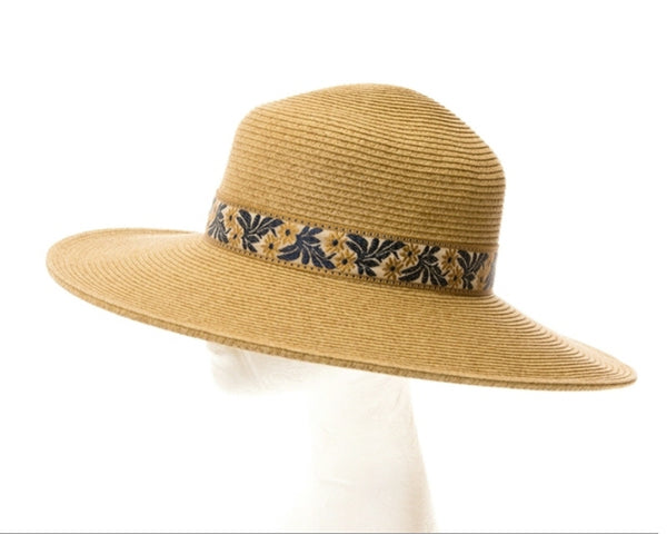 A387-SUN HAT W/ FLORAL JACQUARD BAND