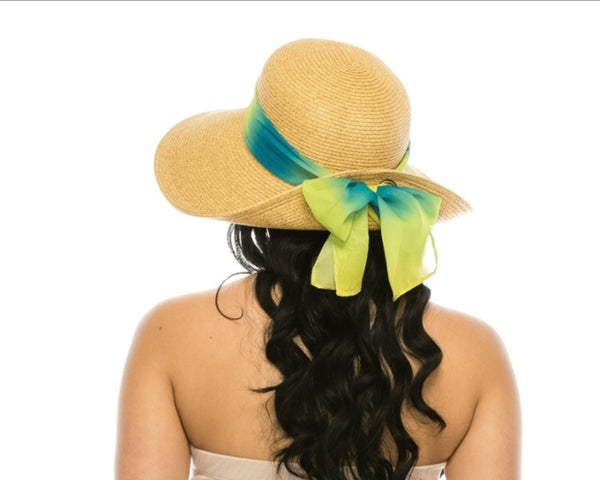 A388-SUN HAT W/ COLORFUL TIE BACK SASH