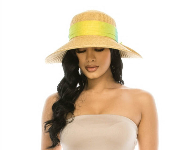 A388-SUN HAT W/ COLORFUL TIE BACK SASH