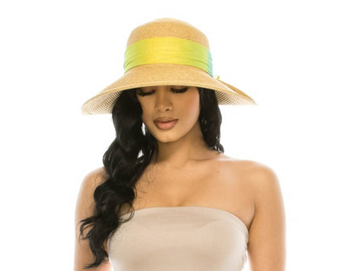 A388-SUN HAT W/ COLORFUL TIE BACK SASH